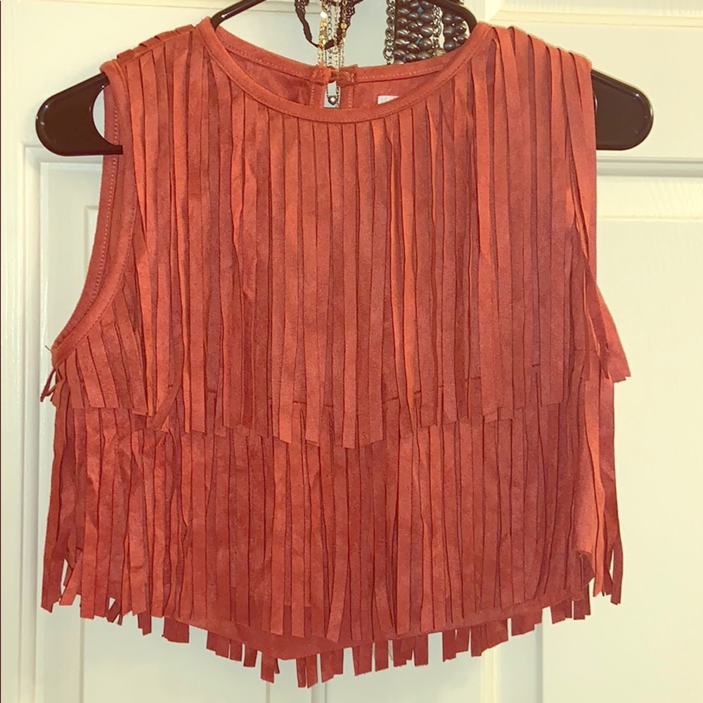Burnt Orange Fringe Crop Top